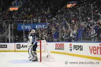 Jets goalie Hellebuyck pulled for third straight road game as Jets fall to Blues