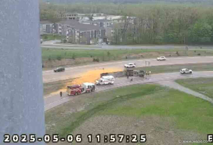 I-69 exit ramp shuts down after semi rolls near US 24