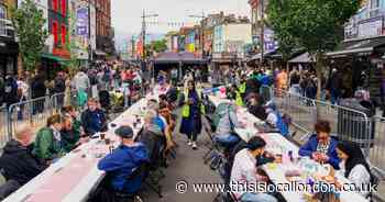 Crowds celebrate VE Day in newly pedestrianised high street