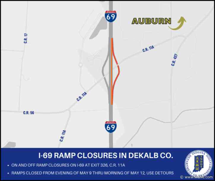 I-69 ramps near Auburn closing for the weekend