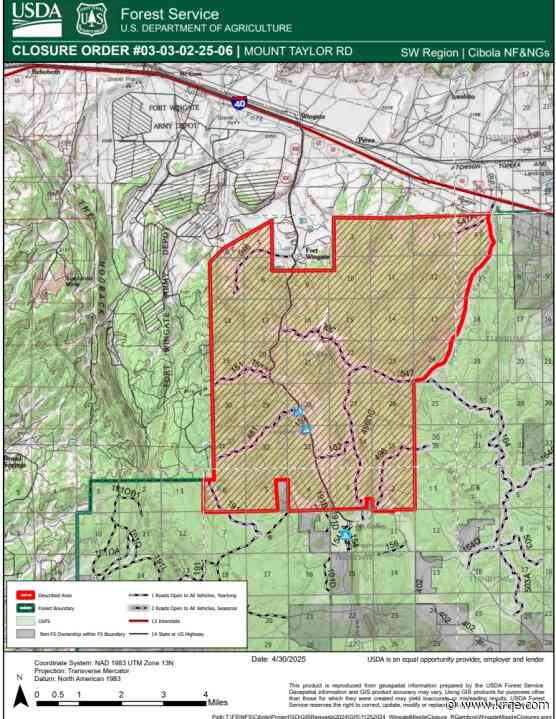 Missile test launch near Fort Wingate, temporary closure order issued