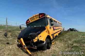 8 kids taken to hospital in rural Manitoba crash between school bus, tractor: RCMP