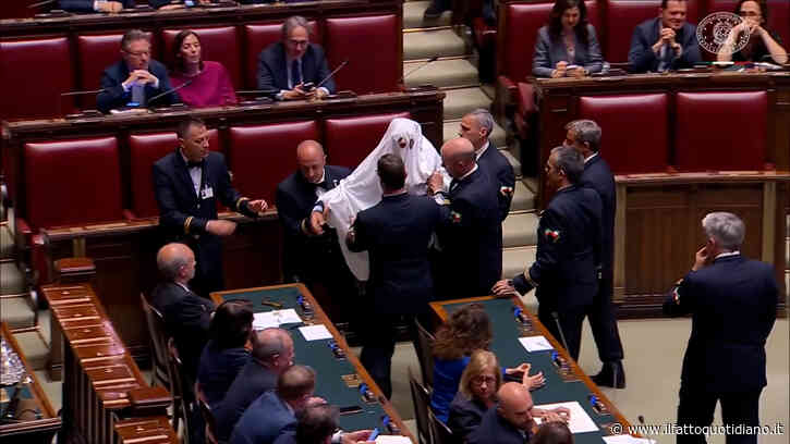 Magi si presenta in Aula vestito da “fantasma del Referendum”: bloccato dagli assistenti e portato via di peso – Video