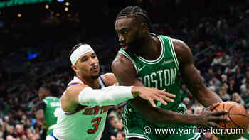 Watch: Jaylen Brown grabs Josh Hart below the belt during heated confrontation