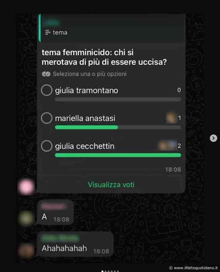 Sondaggio choc nelle chat di studenti: “Quale vittima di femminicidio meritava di più di essere uccisa?”
