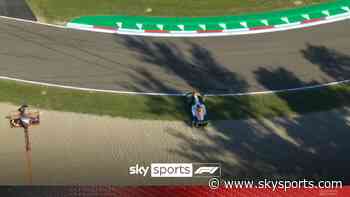 Hadjar beached in gravel after crashing into wall!