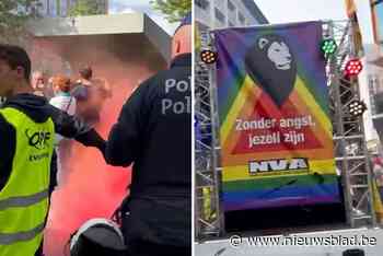 Actiegroep bekogelt praalwagen van N-VA met glazen flesjes tijdens Brussels Pride: “Absolute schande”
