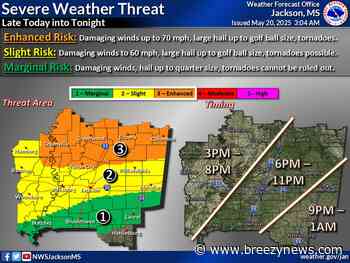 Tornadoes and Large Hail Possible Locally