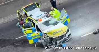 Two officers in hospital after police car crashes during chase on A12