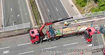 Footage shows aftermath of lorry crash which saw fuel spill on M62 in Warrington