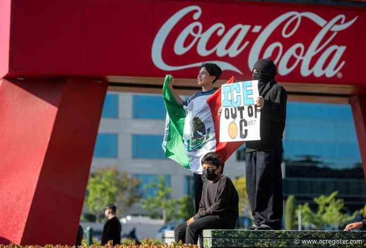 Protesters rally outside Angel Stadium against ICE sweeps in Anaheim