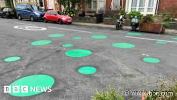 Green spots on road are 'traffic calming scheme'