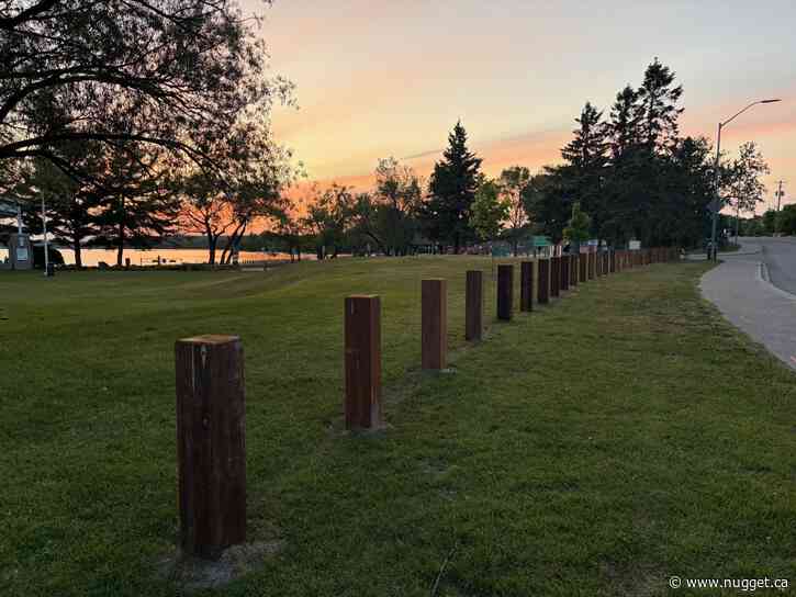 Wooden posts installed at North Bay Waterfront to keep the public safe