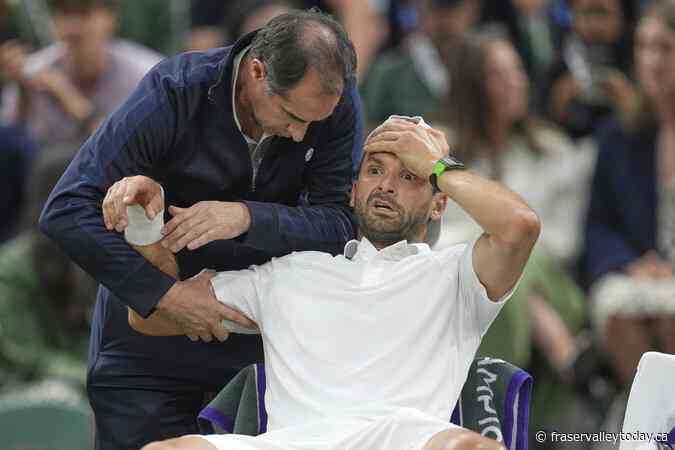 Jannik Sinner reaches Wimbledon quarterfinals despite a bad elbow when Grigor Dimitrov stops injured