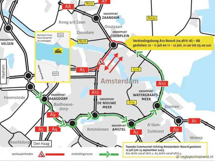 A4 en Tweede Coentunnel vanaf 12 juli deels dicht “hinder wordt als ‘extreem’ ingeschat”