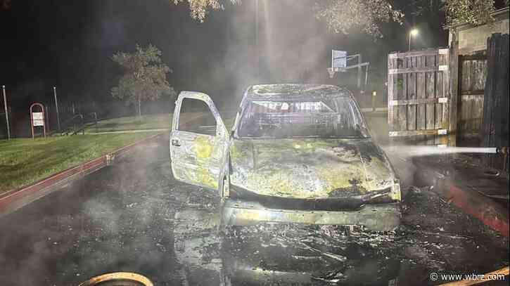 Stolen truck catches fire outside St. Alphonsus Catholic School; officials investigating as arson