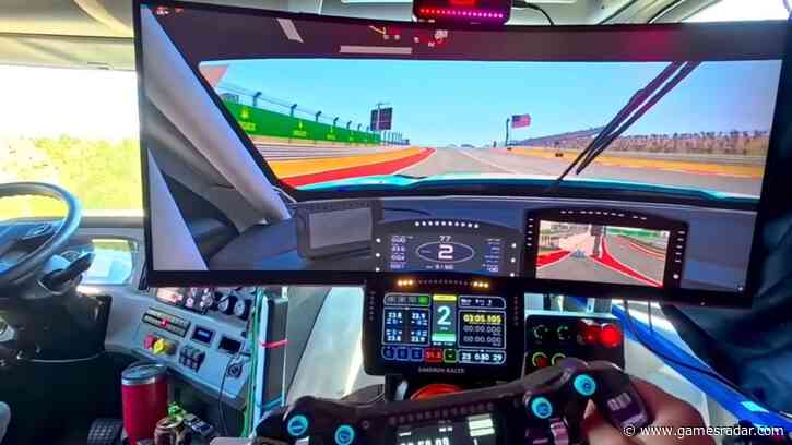 Truck driver replaces passenger seat with $6,000 sim driving rig, uses it to kill time while "stuck in traffic"