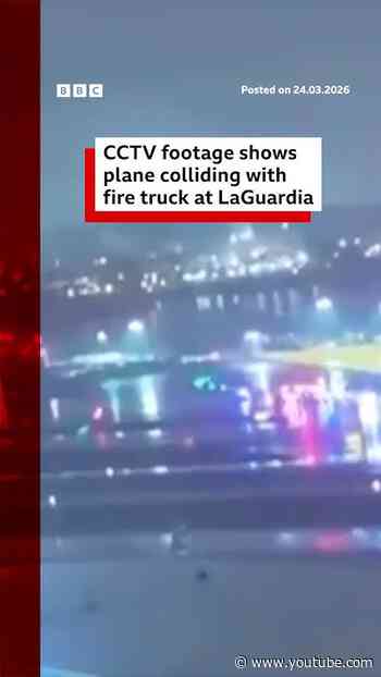 CCTV footage shows plane colliding with fire truck at LaGuardia airport. #US #BBCNews