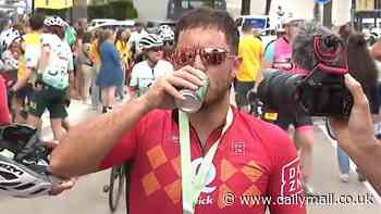 Former Chelsea and Real Madrid star chugs a beer after completing mammoth cycling event in Mallorca three years after retiring aged 32