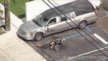 Motorcyclist critical after crashing into hearse outside NW Miami-Dade mortuary