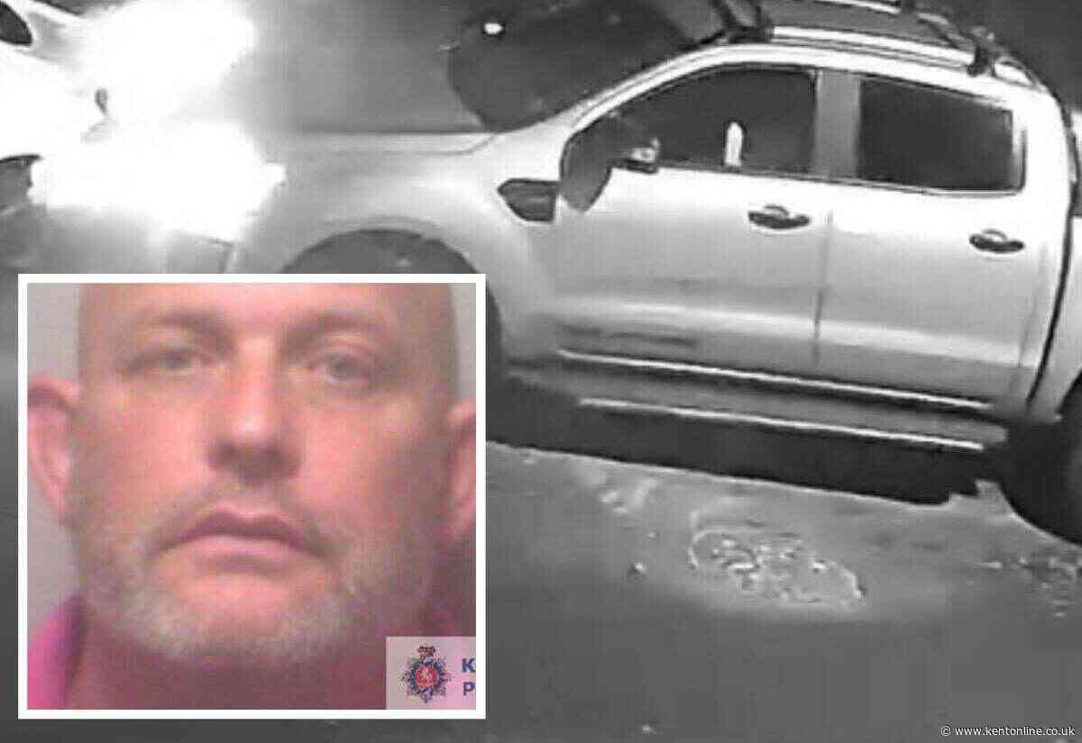 Moment pick-up truck smashes into stationary cars THREE times