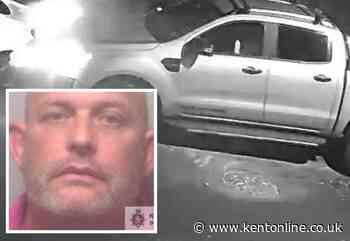 Moment pick-up truck smashes into stationary cars THREE times