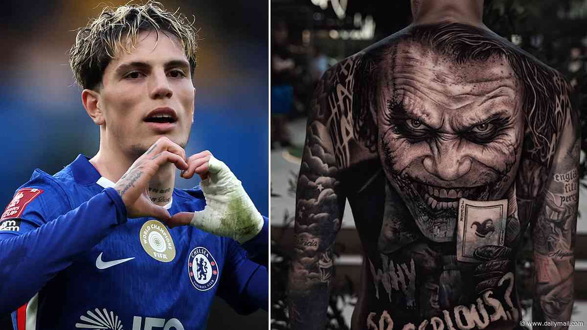 Chelsea star Alejandro Garnacho shows off his huge new 'Joker' back tattoo - after going under the needle in sessions that cost THOUSANDS