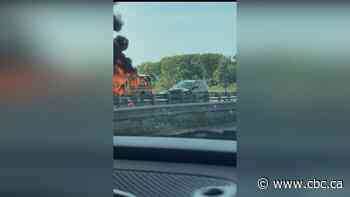 See school bus engulfed in flames, forcing shutdown on QEW near Niagara Falls