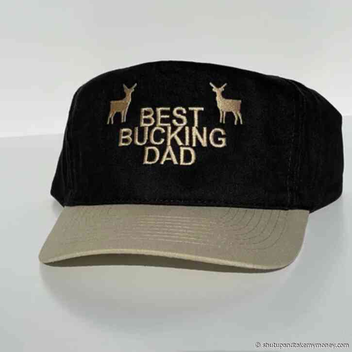 Best Bucking Dad Deer Black Crown Tan Brim Strapback Cap Hat for Him Custom Embroidered