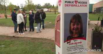 Parents of girl killed by cardiac arrest get defibrillator installed in rural Alberta town