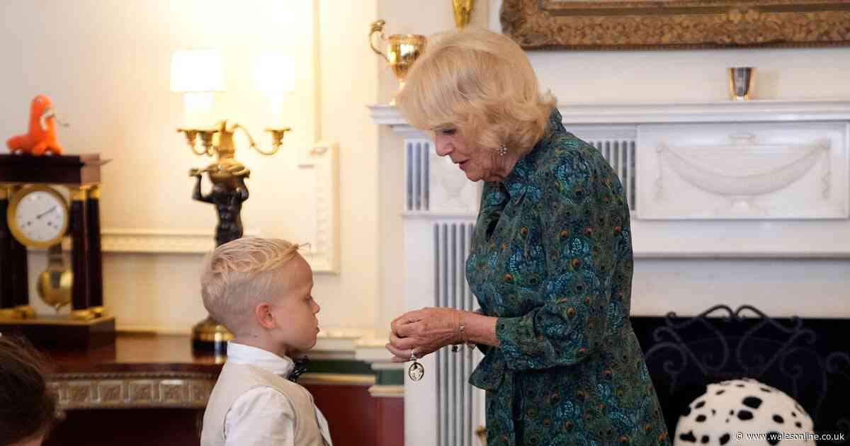 Gravely ill little boy tells Queen 'what a happy event' as Camilla spends the day meeting sick Welsh children