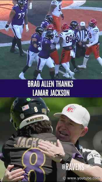 Last year a ref got knocked down  Lamar Jackson helped him up. Today he got to thank Lamar 💜🥹