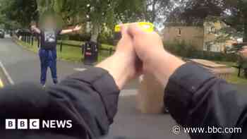 Moment police use stun guns on man with large knife