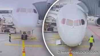 Chaos op Frankfurt Airport: Dreamliner zakt plotseling door neuswiel