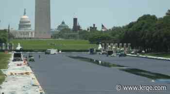 Lincoln Memorial Reflecting Pool fills with water after work, repainting
