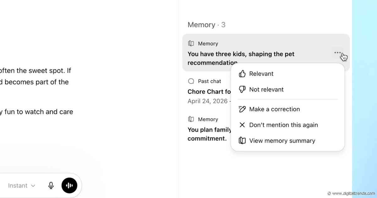 ChatGPT is getting better at memorizing your life so your chats don’t sound strange