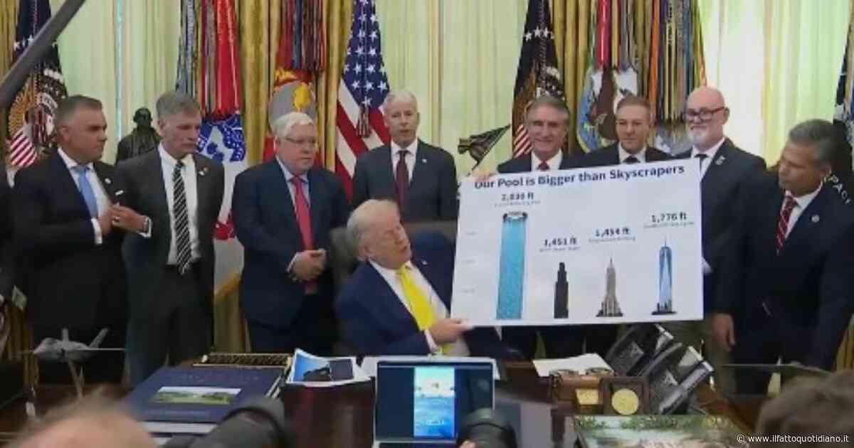 Trump mostra in verticale la piscina del Lincoln Memorial: “È più grande dei grattacieli”