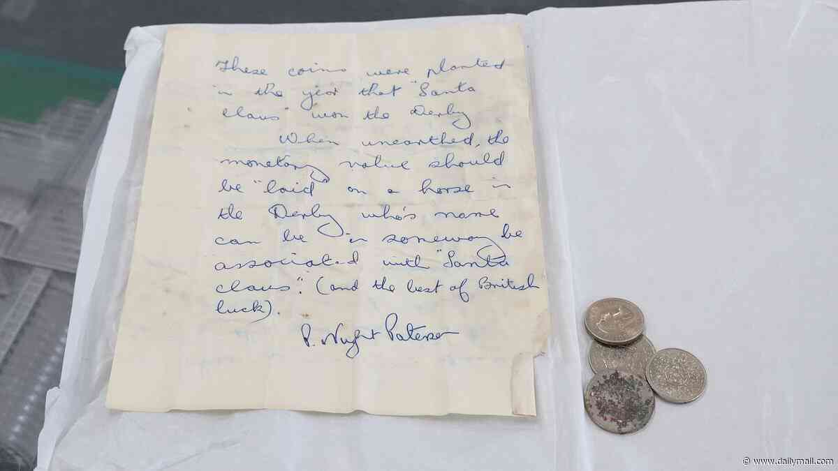 Back to the future: 'Spooky' 62-year-old time capsule discovered in a London park tells the finder to back a horse running in this weekend's Derby