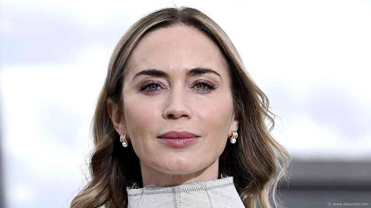 Emily Blunt dazzles in a glamorous ensemble as she joins her co-stars at the London photocall for Disclosure Day - as she's tipped for Oscar success