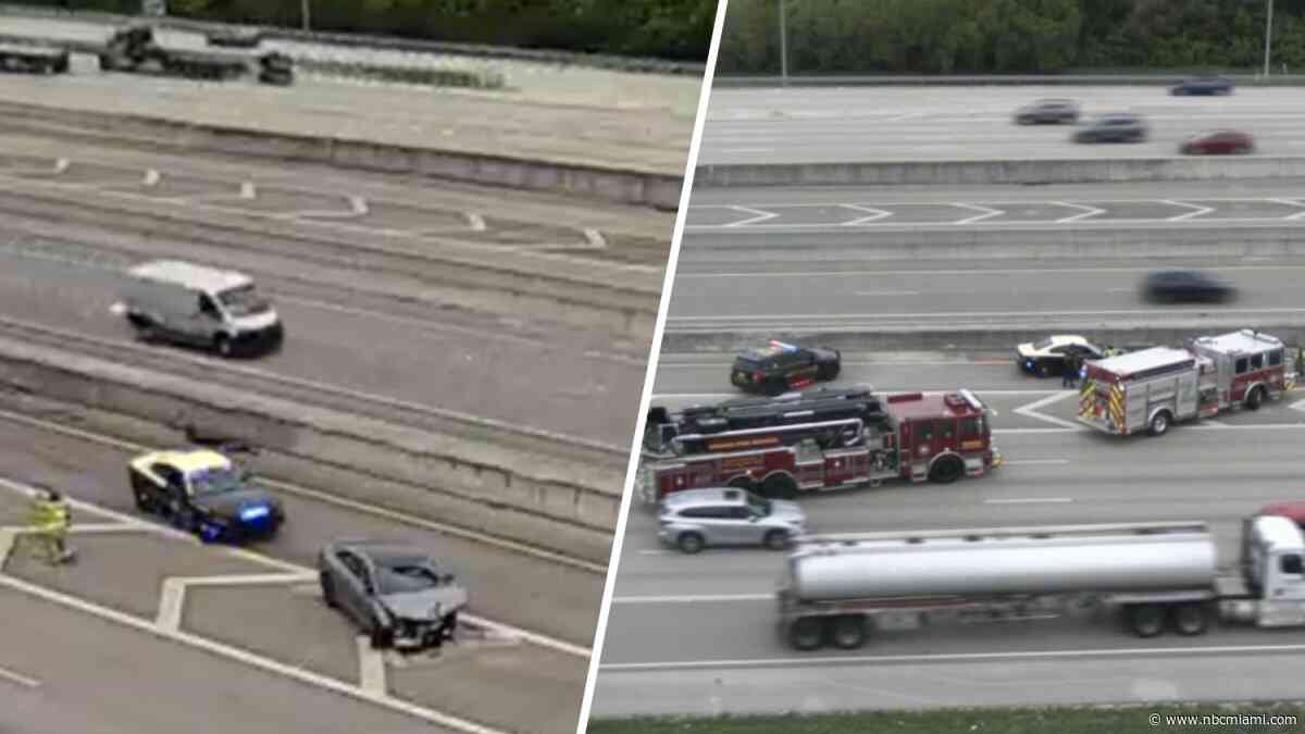 FHP responds to I-75 crash in Miramar after car hits concrete wall