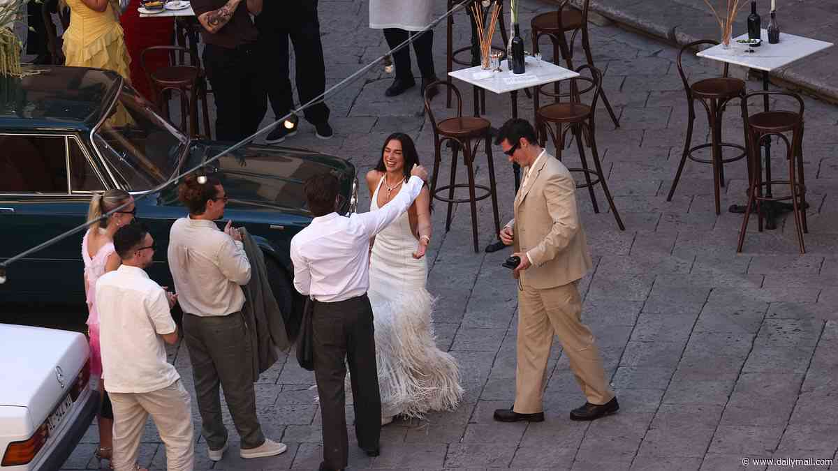 Dua Lipa and Callum Turner's Sicilian nuptials begin! Singer wows in a bridal white gown as couple host star-studded cocktail party with Charli XCX, Mark Ronson and Taylor Swift's ex Joe Alwyn in attendance
