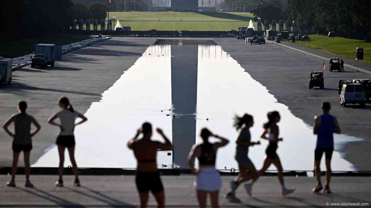 Water begins refilling Reflecting Pool after Trump's renovation to repaint it 'American flag blue'