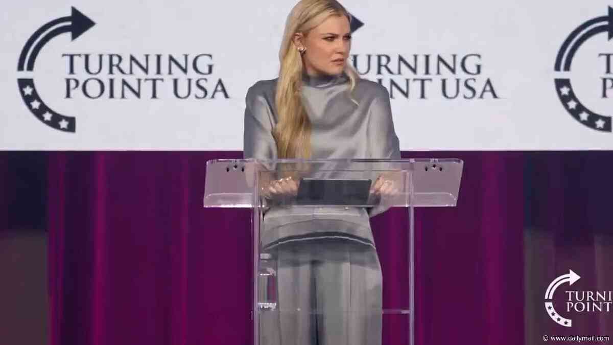 Erika Kirk is interrupted by heckler shouting disgusting slur... before she hits back with response that sparks a standing ovation
