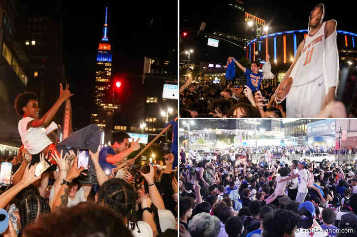 Knicks fans go bonkers in NYC after Game 2 Finals win, celebrate in streets outside MSG: ‘Go New York!’