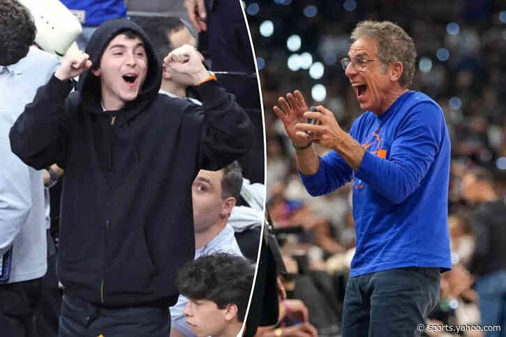 Timothee Chalamet, Ben Stiller have joyous embrace as Knicks survive Game 2