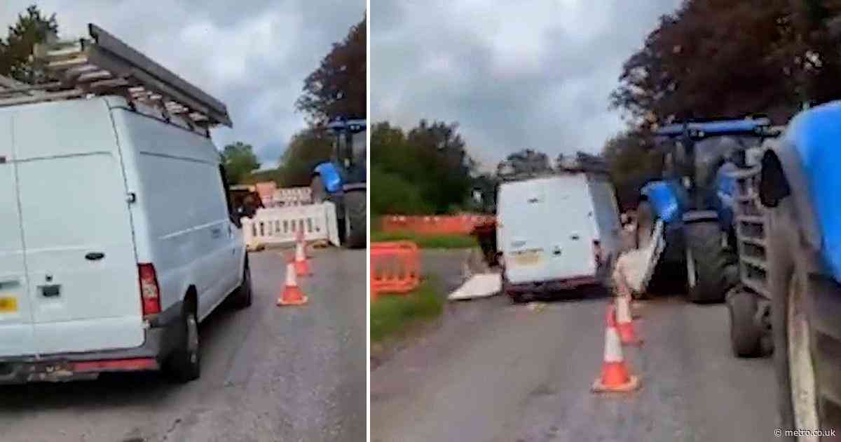 Van driver smashes way through roadworks after losing temper at closures