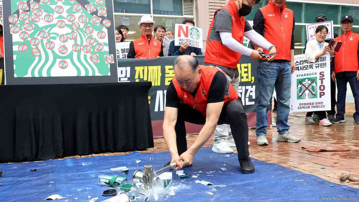 Starbucks marketing stunt backfires as South Koreans destroy tumblers and boycott chain after it launches promotion on anniversary of historical massacre