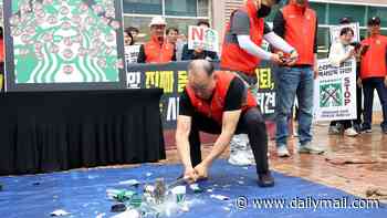Starbucks marketing stunt backfires as South Koreans destroy tumblers and boycott chain after it launches promotion on anniversary of historical massacre