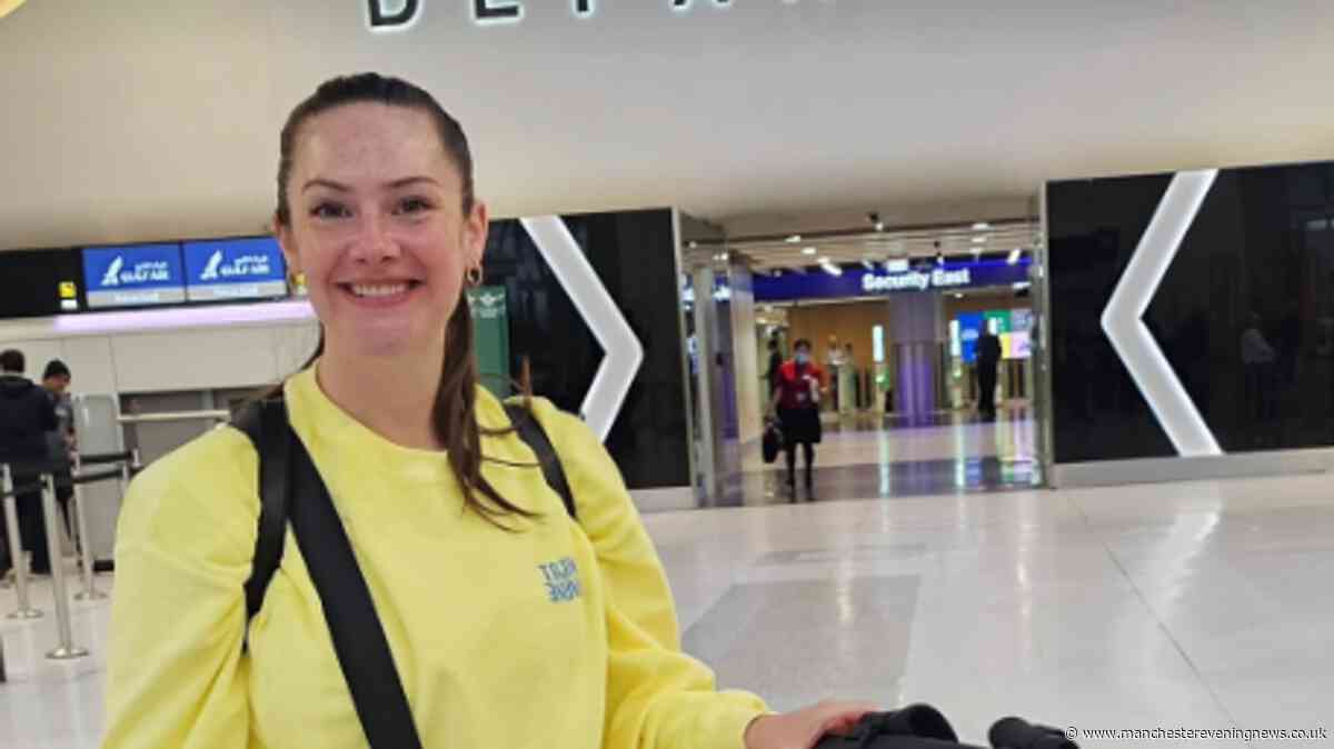 Emmerdale's Isabel Hodgins jets off from Manchester Airport in family first