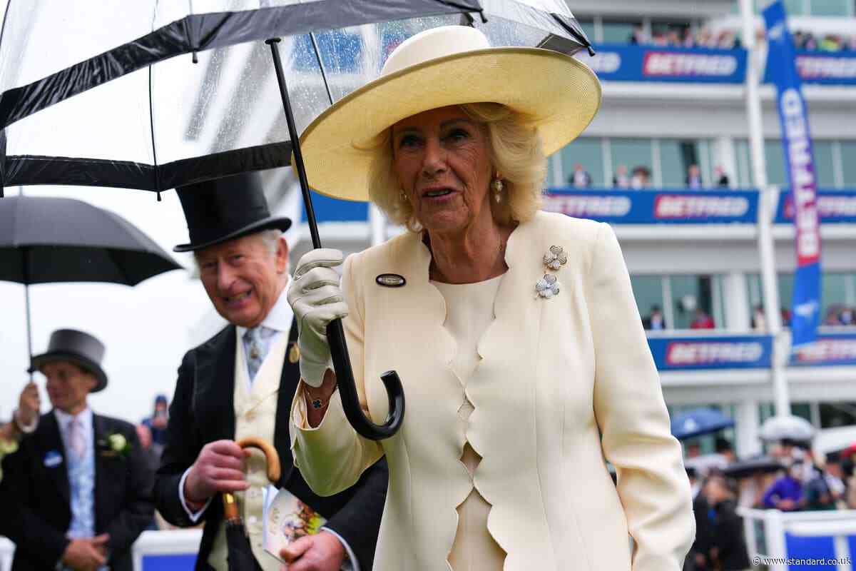 King and Queen defy downpours to revive royal tradition at Epsom Derby